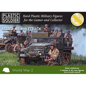 PLASTIC SOLDIER CO: Easy Assembly plastic injection moulded 15mm WW2 Allied M3 Halftrack. Five vehicles in the box