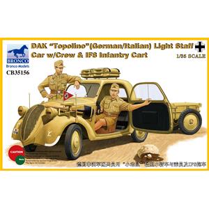 Bronco Models: 1/35; DAK "Topolino"(German-Italian)Light Staff Car w/Crew & IF8 Infantry Cart
