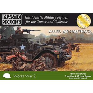 PLASTIC SOLDIER CO: 15mm Allied M5 Halftrack with British/Commonwealth crew: 5 vehicles and 40 figures in a box