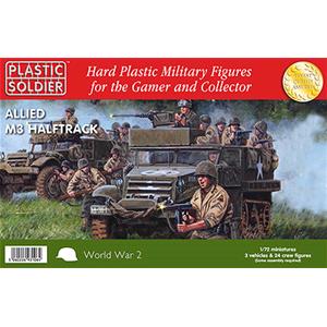 PLASTIC SOLDIER CO: Allied M3 Halftrack - (3 vehicles in a box + 24 US figures)