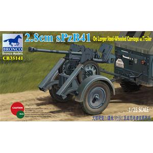 Bronco Models: 1/35; cannoncino 2.8cm sPzb41 On Larger Steel-Wheeled carriage con carrellino
