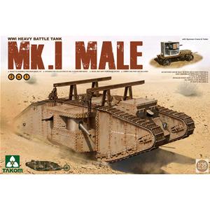 TAKOM MODEL: 1/35; WWI Heavy Battle Tank Mk.I Male 2 in 1 (with crane and flat trailer)