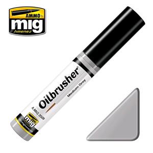 AMMO OF MIG: OILBRUSHER colore GRIGIO MEDIO (colore ad olio pre-diluito con pennello applicatore nel tappo)