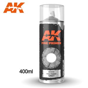 AK INTERACTIVE: Fine Primer Grey - Spray 400ml (Includes 2 nozzles)