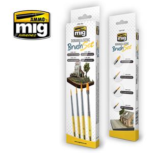 AMMO OF MIG: SET of 4 brushes to paint DIORAMAS AND SCENIC