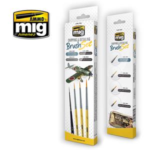 AMMO OF MIG: SET of 4 brushes CHIPPING AND DETAILING