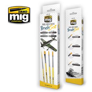 AMMO OF MIG: SET of 4 brushes for PANEL LINES AND FADING