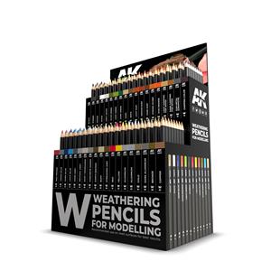 AK INTERACTIVE: Espositore da banco di matite acquarellabili per invecchiamento (10 matite per tipo di 36 colori e 20 pezzi di AK1033 Aluminium) cm.22,8x14,7x32,6h