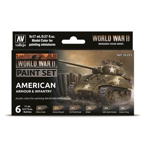 Vallejo MODEL Color: WWII Paint Set American Armour & Infantry  - 6 Acrylic colors 17 ml