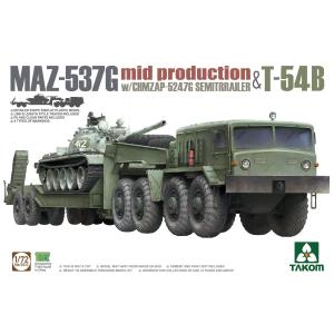TAKOM MODEL: 1/72; MAZ-537G  con ChMZAP-5247G  Semi-trailer mid production e T-54B
