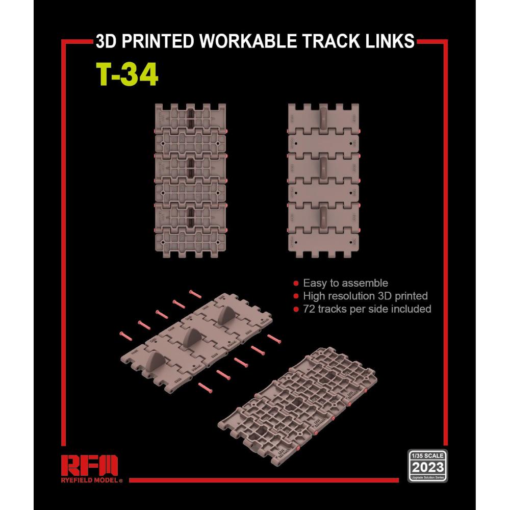 RYE FIELD MODEL: 1/35 Set di cingoli maglia maglia per T-34 (3D printed )
