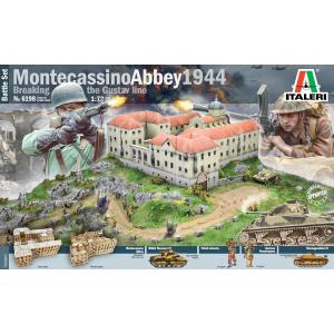 ITALERI: 1/72; Montecassino 1944: Gustav Line Battle -   il set include: M4A2 Sherman III - Polish Infantry x 32 - German Paratroopers x 32 - Sturmgeschutz III - Montecassino Abbey MDF laser cut