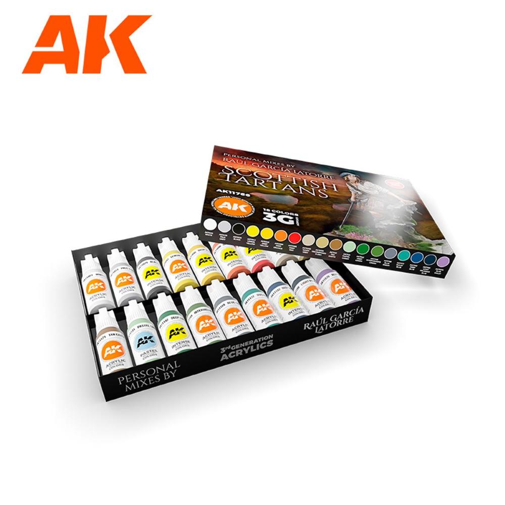 AK INTERACTIVE: SET di 18 colori acrilici 3rd Generation 17mL - Signature Set – Raúl García Latorre - Scottish Tartans Paint Set