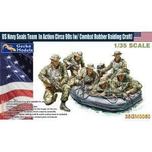 GECKO: 1/35; USN Seals Team in Action (w/combat rubber craft)