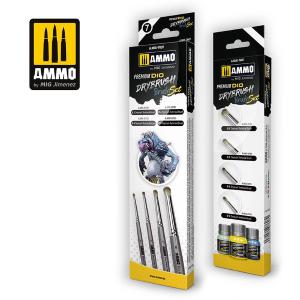AMMO OF MIG: Premium Dio Drybrush Set - Brushes Set. 4 brushes in cardboard box