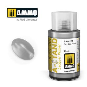 AMMO of MIG: A-STAND Grey Gloss Primer - 30ml Enamel Paint for airbrush