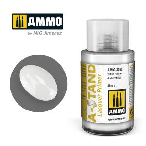 AMMO of MIG: A-STAND White Gloss Primeer - 30ml Enamel Paint for airbrush