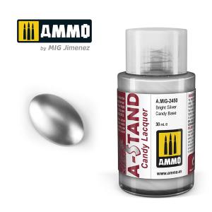 AMMO of MIG: A-STAND BRIGHT SILVER CANDY BASE - 30ml Enamel Paint for airbrush