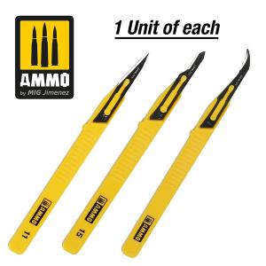 Ammo of Mig: Mini Blade Set – 3 pcs. (1 Mini Blade Straight + 1 Mini Blade Curved + 1 Mini Blade Ripper) - 3 scalpels in plastic bag