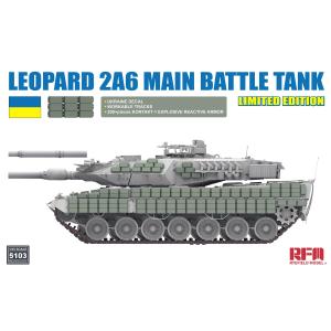RYE FIELD MODEL: 1/35; Leopard 2A6 Main Battle Tank  with Ukraine decal/ Kontakt-1ERA/workable tracks