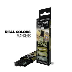AK INTERACTIVE: REAL COLORS MARKERS WWII ALLIED AIRCRAFT COCKPIT COLORS - SET 3 REAL COLORS MARKERS